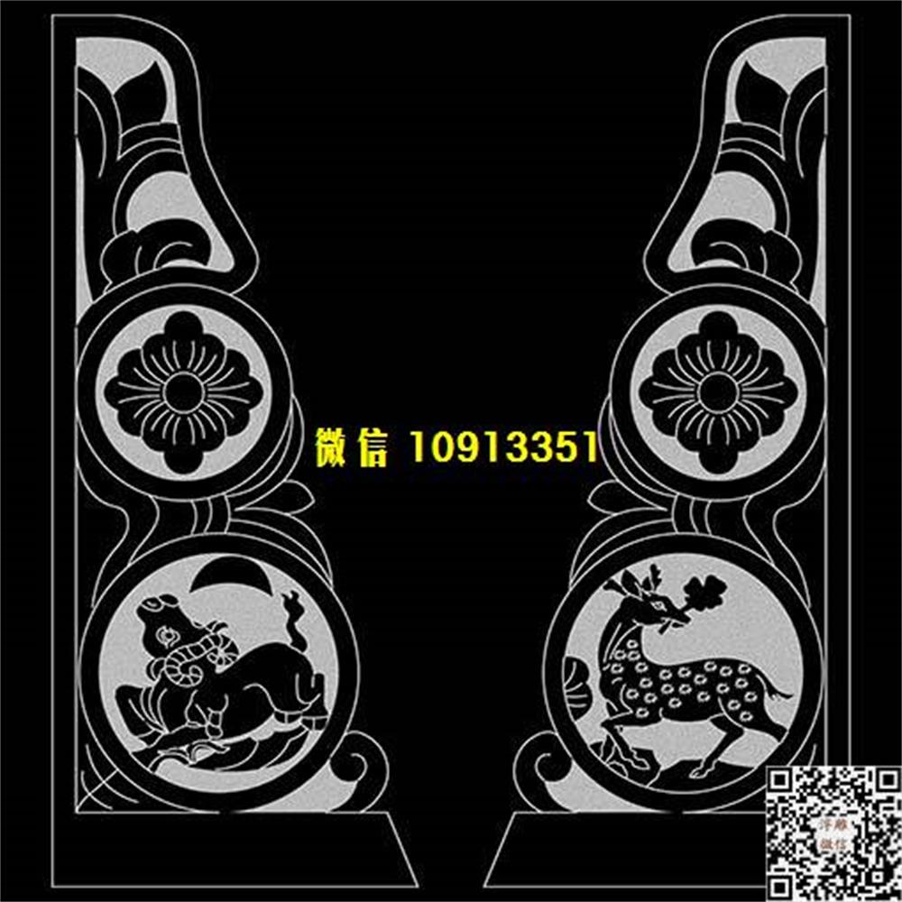 精雕图17鹿抱鼓精雕图线雕图线条图单线铣底图_电脑雕刻plt文泰矢量图精雕图浮雕图